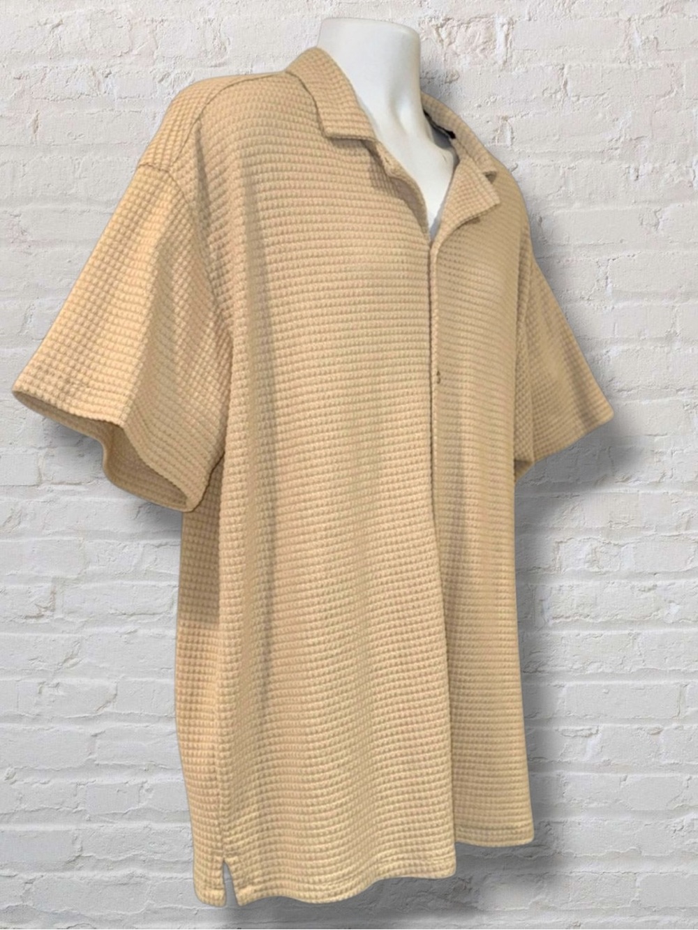 Malibu by Dril Clothing Co Waffle Knit Button Front Shirt 2XL Tan Short Sleeve